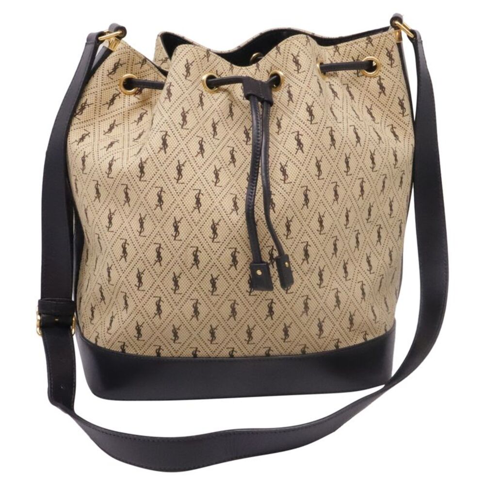Saint Laurent Monogram Bucket Bag in Camel Brown Nylon Canvas